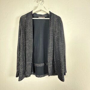 Chico's Open Front Cardigan Sweater Size 2 Black Silver Metallic Animal Print